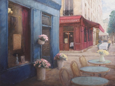 小池昌弘油彩画作品:夏の街角